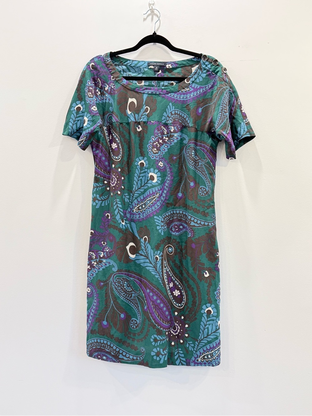 100% Silk - Paisley Shift Dress - Teal & Purple